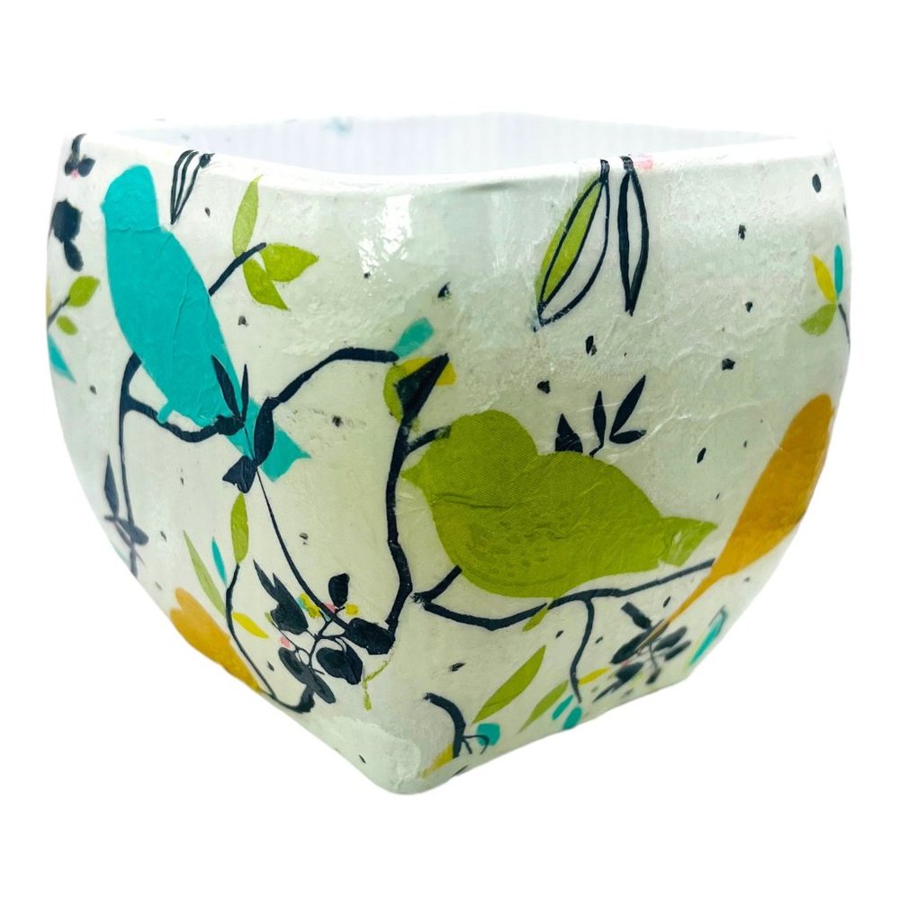 Libbey Glass Handmade Flower Votive Bowl Decoupaged Heavy Glass Curved Square - Picture 12 of 16